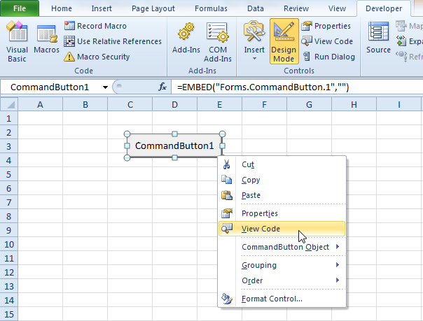 excel visual basic commands list